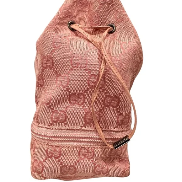 Genuine vintage GUCCI pink mini drawstring bag purse pouch signature logo